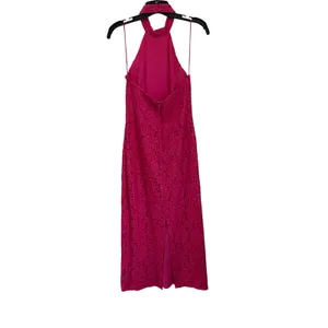 Zara Fuchsia Lace Halter Backless Long Midi Back Slit Lined Sheath Dress Sz‎ XS thumbnail 3