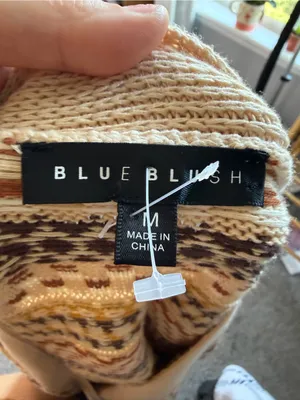 Blue Blush Sz M Fair Isle Geometric Button Front Cardigan 100% Cotton NWOT thumbnail 10