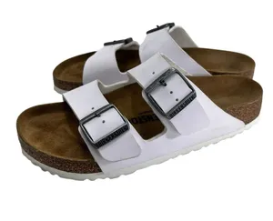 Birkenstock Arizona Sandals White Birko Flor Two Strap Silver Buckle thumbnail 1