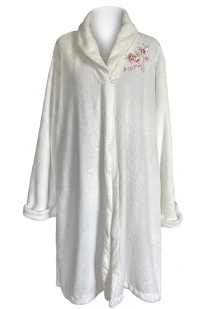 Aria White Terrycloth Robe Muumuu Floral Embroidered XL Grandmacore Cottagecore thumbnail 1