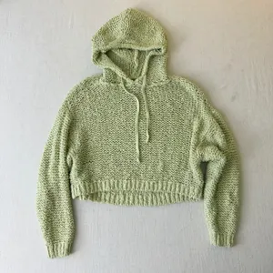 Pilcro Sailcloth Chunky Knit Cropped Pullover Hoodie Womens Size XS Lime Green thumbnail 10