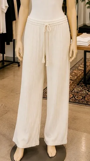 H&M Womens Lounge Pants Cream Waffle Knit Wide Leg Small thumbnail 1