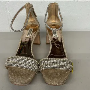 Badgley Mischka Sz 8 open toe heels wedding bridal prom gold silver rhinestone thumbnail 2
