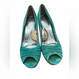 Sofft Turquoise Suede Peep Toe Y2K Heels 8 1/2. thumbnail 2