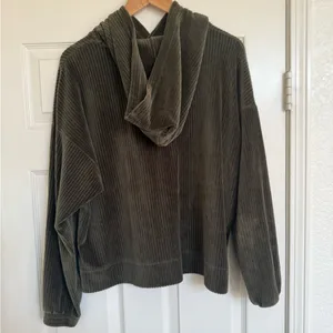 Aerie Groove on Offline Oversized Ribbed Olive Green pullover Sweater Hood M thumbnail 10