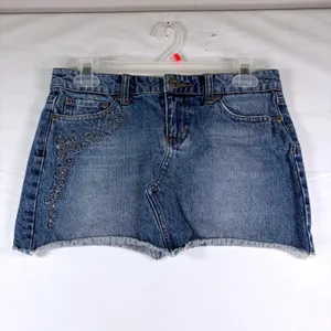 So‎ Brand Juniors 5 Silver Threading Embroidered Accents Mini Denim Skirt Y2K thumbnail 2