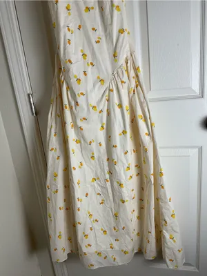 ZARA Lemon Print Halter Midi Dress Cream Yellow NWT Size M thumbnail 3