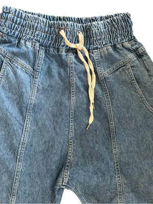 We The Free Arcadia Denim Harem Pants Jeans Blue Sz M Drawstring Relaxed Baggy thumbnail 5