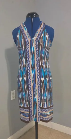NWOT Michael Kors Blue, Brown & White Printed Midi Dress S / US 4-6 thumbnail 1