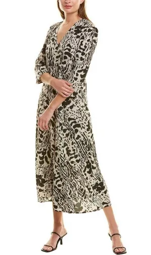 BA&SH Olga Abstract-print midi Dress In Ecru thumbnail 2