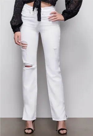 Good American Jeans Size 25‎ White High Rise Straight Leg Split Boy Summer Clean thumbnail 1