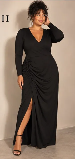 ELOQUII Black Ruched Draped Long Sleeve Maxi Dress Size 18 NWT thumbnail 1