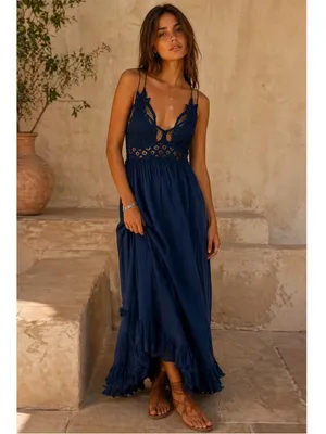 Free People Adella Navy Blue Maxi Dress XS thumbnail 13