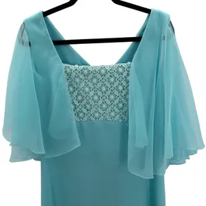 Vintage Miss Rubette Blue Chiffon‎ Cape Embroidered Lace Maxi Dress 16 Mod Twee thumbnail 3