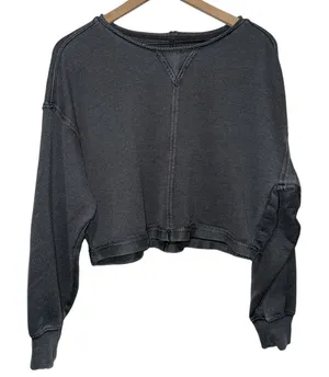 Aerie Beach Party Cropped Sweatshirt Women Sz‎ S Gray Oversized Boho thumbnail 1