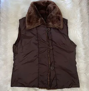 Todd Smith Brown Button Down Faux Fur Collar Vest thumbnail 1