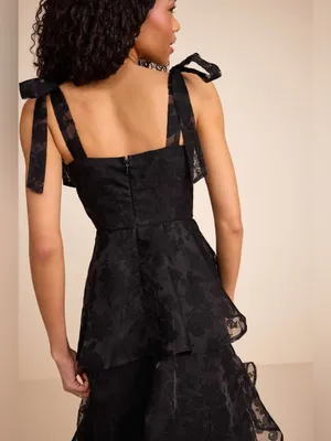 Lulus Glamorous Sweetie Black Burnout Tie-Strap Bustier Midi Dress Size Small thumbnail 5