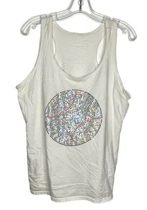 Glitsy Baseball Tank Top White Size M thumbnail 1
