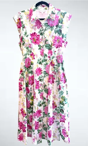 Entro Floral Print Cap Sleeve Midi Dress Size S thumbnail 1