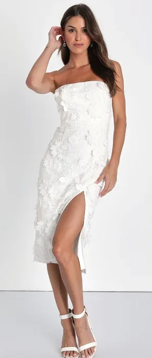 Lulus White 3D Embroidered Floral Dress thumbnail 1