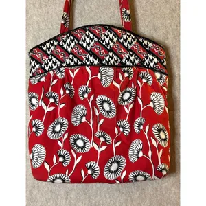 Vera Bradley Deco Daisy Retired 2011 Red Black White Floral Geometric Tote thumbnail 8