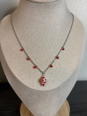 Handmade Red Floral Porcelain Charm Necklace | Waterproof & Tarnish Resistant thumbnail 1
