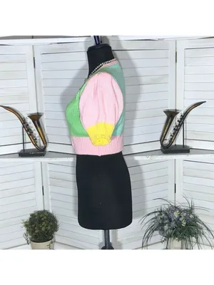 Y2K cropped knit top color block feminine coquette fairy boho cute-goth festival thumbnail 5