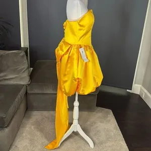Short Yellow Strapless Homecoming Prom Dress Corset Back Bow Puffy Skirt Size M thumbnail 3