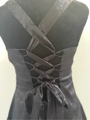Lulus Exquisite Outlook Black Floral Jacquard Satin Lace-Up Mini Dress thumbnail 6