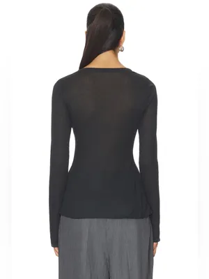 SKIMS NWT (C4) Sheer Cotton Long Sleeve Wide Crew | Color SOOT | Size s thumbnail 4