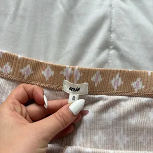 Aerie Ribbed Pajama Pants XL Tan White Diamond Print Wide Leg Lounge Bottoms thumbnail 4