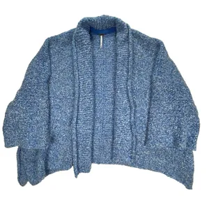 New Free People BFF Cardigan Womens XS Boho Wrap Soft Boucle‎ Knit big Blue thumbnail 1