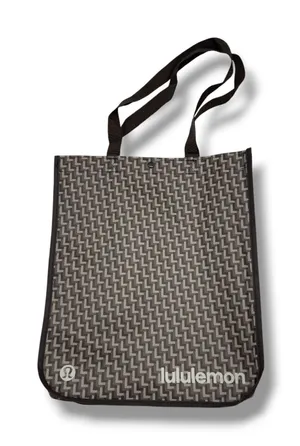 Lululemon Reusable Shopper Tote Bag Large Brown Tan Monogram‎ Geometric Snap thumbnail 1