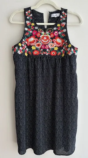 THML Floral Embroidered Black and White Mini Shift Dress, Size Small thumbnail 1
