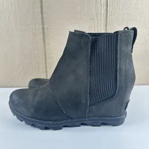 Sorel Joan of Arctic Wedge Black Leather Waterproof Ankle Chelsea Boot Womens 10 thumbnail 3