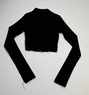Naked Wardrobe Womens Size XS Black Mock Neck Ribbed Long Sleeve Cropped Shirt‎ thumbnail 1