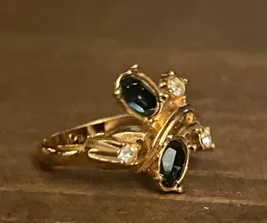 Blue Gemstone Ring With Rhinestone Accents Gold thumbnail 7