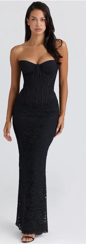 House of CB solaine Black lace Corset maxi dress thumbnail 1