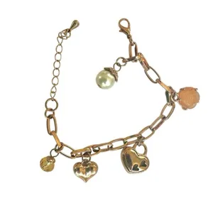 Rose Gold-Tone Charm Bracelet with Hearts, faux Pearl & Carved Rose thumbnail 8