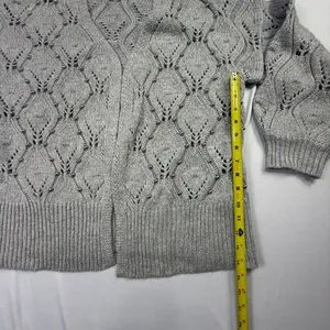 A New Day Grey Pointelle Beaded Open Front Cardigan Sweater Size M thumbnail 5