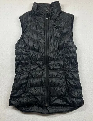 Athleta Women’s Black Goose Down Puffer Vest Size S Full Zip Quilted thumbnail 1