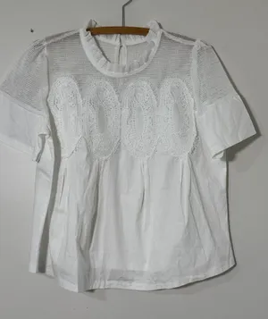Boutique Short-sleeve Lace Poplin Blouse - White thumbnail 1
