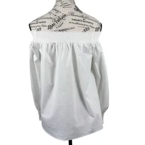 LOFT Women White Off Shoulder Peasant Blouse Long Sleeve Smocked Cuffs Size L thumbnail 3