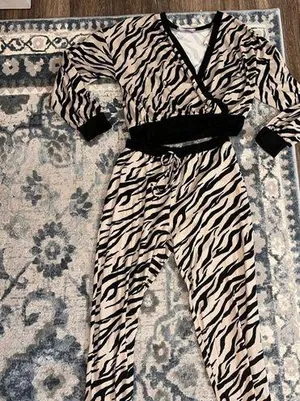 These Three Boutique 2 Piece Zebra Loungewear Set thumbnail 1
