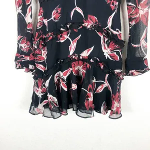 Nicholas French Floral Mini Dress Size 2 Silk Long Sleeve Ruffle Aline High Neck thumbnail 12
