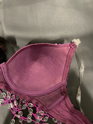 Purple sequin bralette with flower details and beaded straps. Size: S thumbnail 4
