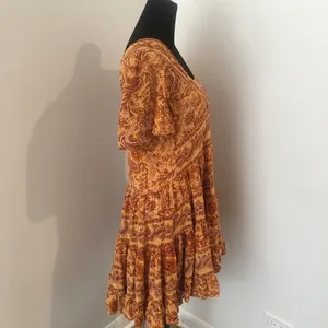 PATRONS OF PEACE Anthro Toluca Border Orange Yellow Paisley Tiered Dress Tunic M thumbnail 4