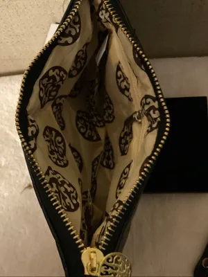 Black Quilted Wristlet Clutch with Gold Medallion thumbnail 2