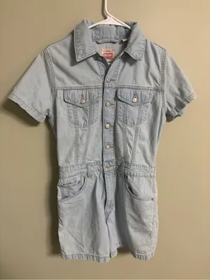 Levis Light Wash Denim Heritage Romper Button Front Short Sleeve Jumpsuit Small thumbnail 1