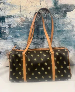 Dooney Bourke Y2K Signature Monogram Barrel Shoulder Bag Dark Brown Leather Trim thumbnail 1
